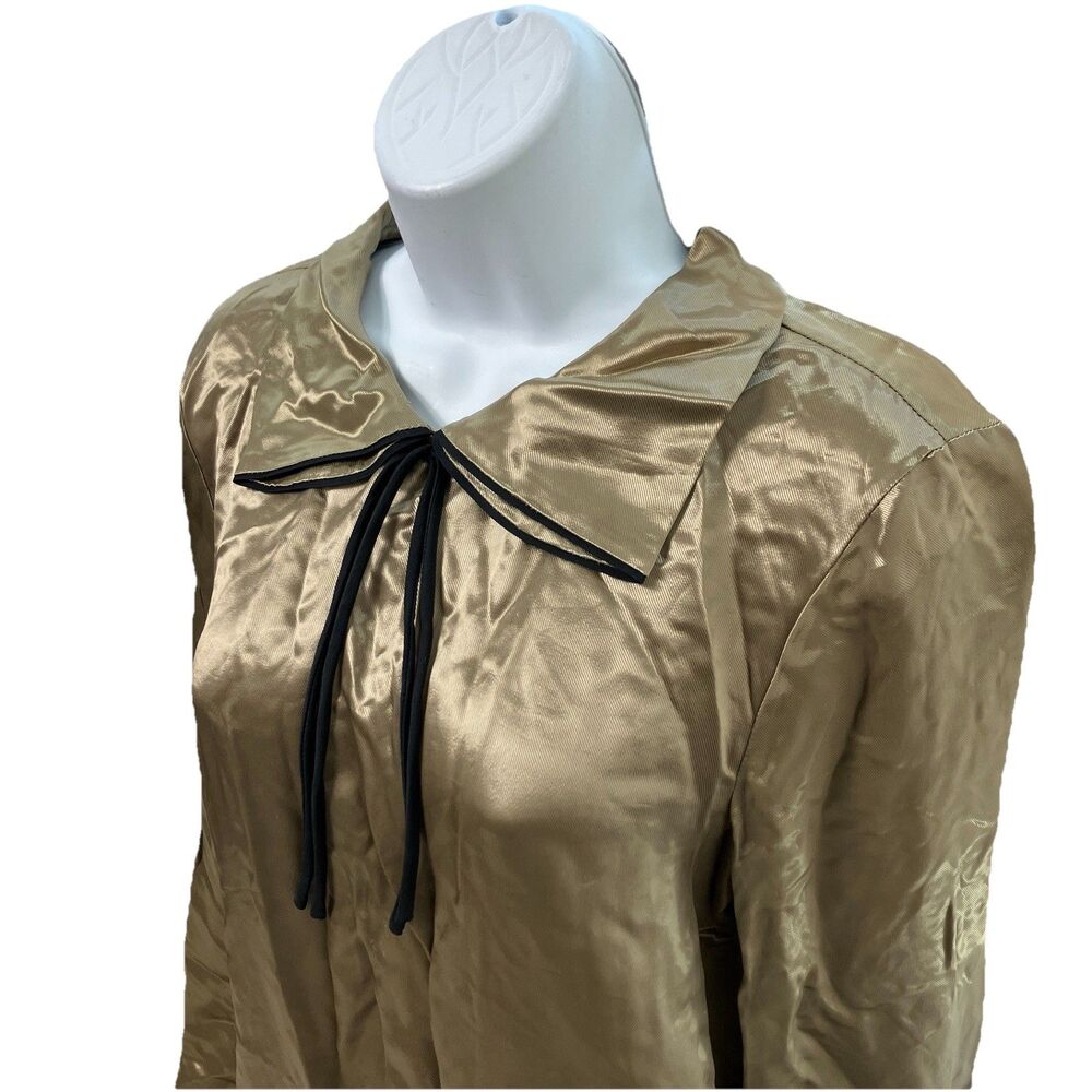 Marni Gold Bow Collar Blouse Womens 8 Satin Cupro Vintage Mod Designer Retro